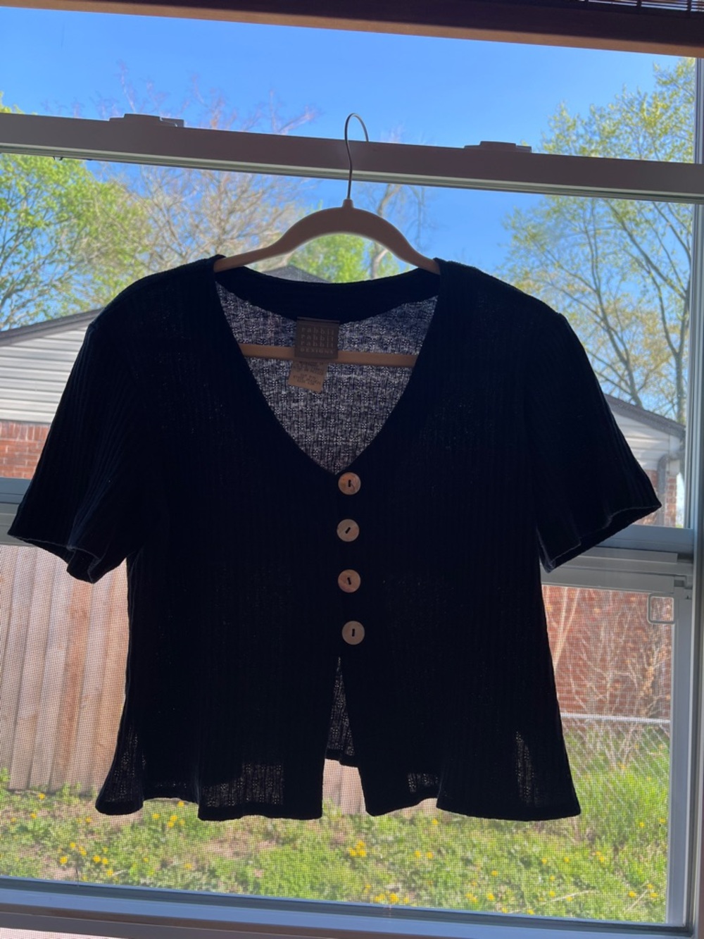 Vintage Rabbit Rabbit Rabbit Cropped Pearly Button Navy Top Size 12M - Picture 5 of 14